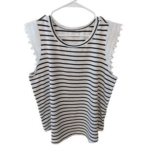 NWOT Shein Women's Striped Black and White Lace Trim Top Size L